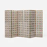 Tony Duquette, Custom six-panel screen, c. 1994, painted wood, plastic, acrylic, tulle, glass