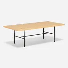 Tapio Wirkkala, Coffee table, model 9011, laminated birch and hazel wood, enameled steel, rubber