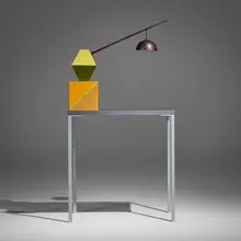 Garry Knox Bennett, Tablelamp #6, 2000, enameled steel, painted wood, lacquered fiberglass, patinated bronze