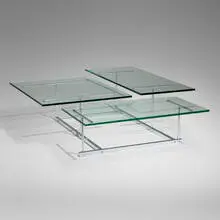 Gerald McCabe, Rare multi-plane coffee table, c. 1981, glass, chrome-plated steel