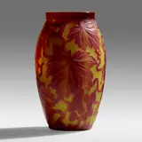 Cameo vase with grapevine by Tiffany Studios, c. 1907, hand-blown, acid-etched, and wheel-carved Favrile glass, sold Sep 2021