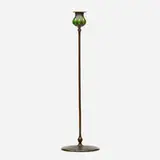 Blown-out candlestick by Tiffany Studios, c. 1910, patinated bronze, hand-blown glass, sold Sep 2021