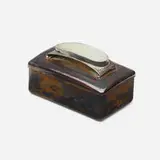 Marie Zimmermann, Covered box, c. 1920, patinated copper, silver, jade