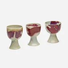 Brother Thomas Bezanson, Collection of three chalices, copper red on celadon-glazed porcelain