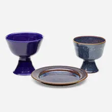 Brother Thomas Bezanson, Plate and two chalices, glazed porcelain