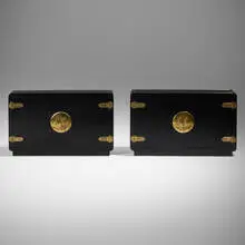 Mastercraft, Cabinets, pair, c. 1985, lacquered wood, patinated brass, glass