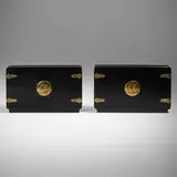 Mastercraft, Cabinets, pair, c. 1985, lacquered wood, patinated brass, glass