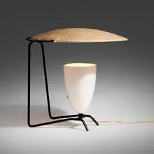 Mitchell Bobrick, Table lamp, c. 1945, fiberglass, glazed stoneware, enameled steel