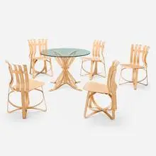 Frank Gehry, Dining set, 1990 / 2003, laminated maple, glass