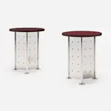 Philippe Starck, Occasional tables from the Royalton Hotel, pair, 1988, ribbon mahogany, stainless steel