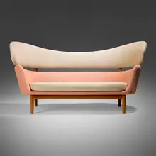 Rare sofa by Finn Juhl, 1951, upholstery, walnut, sold Feb 2025