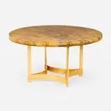 attribution Gilles Charbin, Dining table, c. 1975, resin, brass-plated steel