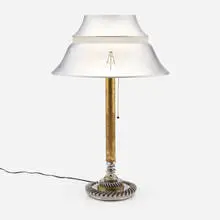 François Raidt, Table lamp for the Ford Motor Company, 1937, brushed aluminum, chrome-plated steel, brass, frosted glass