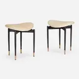 Carlo Mollino, Stools from Lutario Hall, Turin, pair, 1959, enameled steel, brass, vinyl, rubber