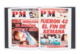 Teresa Margolles, PM 2010, 2012, Künstlerbuch (Leineneinband, Offsetprint auf Papier), das die Bilder der Titelseiten der in Ciudad Juárez veröffentlichten Zeitung PM aus dem Jahre 2010 zeigt, in original Leinenkassette