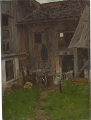 Johann Sperl, Bauernhaus in Kraiburg, 1883, Öl auf Leinwand. Doubliert
