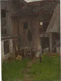 Johann Sperl, Bauernhaus in Kraiburg, 1883, Öl auf Leinwand. Doubliert