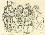 Cardplayers by George Grosz, 1937, Tuschpinsel, Rohrfeder und Feder in Tusche über Kohle auf Papier, sold Jul 2020