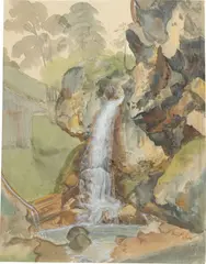 Ernst Fries, Wasserfall, Aquarell und Deckweiß über Kreide auf Papier