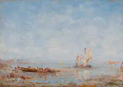 Félix Ziem, Voilier et gondole, Öl auf Holz