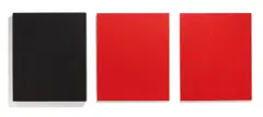 Heinrich Dunst, Ohne Titel, 1995, 3-teilige Arbeit: Öl und Pigment auf Holz (schwarz) und Aluminium (rot)