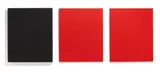 Heinrich Dunst, Ohne Titel, 1995, 3-teilige Arbeit: Öl und Pigment auf Holz (schwarz) und Aluminium (rot)