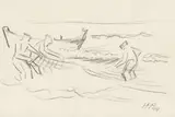 Max Pechstein, Fischer am Meer, 1949, Kreide auf leicht genarbtem Papier