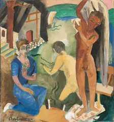 Erich Hartmann, Frauen am Seeufer, Um 1920, Aquarell, Tuschfeder und Deckweiß über Bleistift auf festem Papier