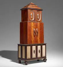 Phillip Lloyd Powell, Large cabinet, c. 1990, various woods, aluminum, painted wood