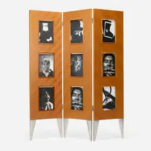 Le Paravent de l'autre screen by Philippe Starck, 1992, fruitwood, cast aluminum, glass, photographs, offered Mar 2025