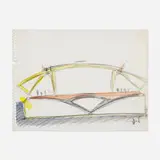 Santiago Calatrava, Milwaukee Art Museum cross section of brise soleil addition to the Quadracci Pavilion, 1995, watercolor and graphite on paper