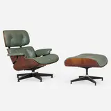 Charles and Ray Eames, 670 lounge chair and 671 ottoman, rosewood plywood, leather upholstery, enameled and brushed aluminum