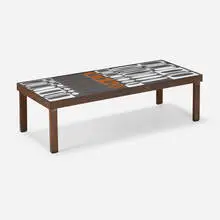 Roger Capron, Tile-top table, c. 1975, glazed tile, patinated steel