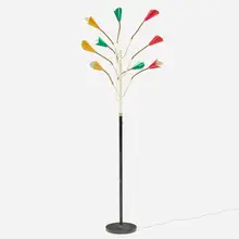 attribution Stilnovo, Floor lamp, c. 1960, enameled brass, enameled steel, marble, enameled aluminum, brass