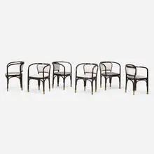 Armchairs model 715F, set of twelve by Gustav Siegel, c. 1900, lacquered beech, brass, upholstery, offered Jul 2024
