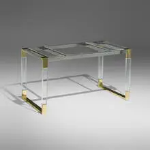 Desk from the John Lautner-designed Hope Residence, Palm Springs, CA by Charles Hollis Jones, c. 1965, Lucite, stainless steel, brass, offered Jul 2024