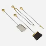 Danny Alessandro Ltd., Fireplace tools from the Collection of Jim Carrey, c. 1975, chrome and brass-plated steel, bristle