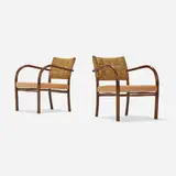 Frits Schlegel, Armchairs, pair, c. 1930, beech, sea grass cord, leather upholstery