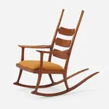 John Nyquist, Prototype rocking chair from the Nyquist residence, Long Beach, CA, 2002, walnut, upholstery