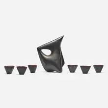 André-Aleth Masson, Cocotte pitcher and cups, set of seven, 1954, glazed stoneware