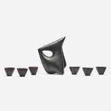 André-Aleth Masson, Cocotte pitcher and cups, set of seven, 1954, glazed stoneware