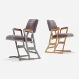 Frank Lloyd Wright, Chairs from the Kalita Humphreys Theater, Dallas, pair, 1955, upholstery, enameled steel, stained maple