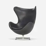 Arne Jacobsen, Egg chair, 1958, leatherette upholstery, cast aluminum, molded fiberglass, foam, steel