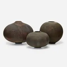 Harvey Sadow, Collection of three vessels, 1979, 1982, 1985, raku-fired earthenware