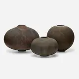 Harvey Sadow, Collection of three vessels, 1979, 1982, 1985, raku-fired earthenware