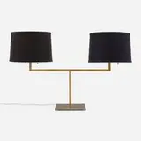 Table lamp by T. H. Robsjohn-Gibbings, c. 1955, brass, paper shades, sold Feb 2025