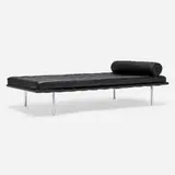 Barcelona daybed by Ludwig Mies van der Rohe, chrome-plated stainless steel, lacquered wood, leather upholstery, sold Feb 2025