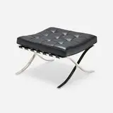 Barcelona ottoman by Ludwig Mies van der Rohe, stainless steel, leather upholstery, sold Feb 2025