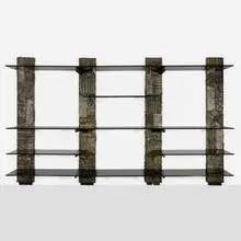 Sculpted Bronze wall unit, model PE-119 by Paul Evans, 1972, bronzed resin over wood, smoked glass, sold Feb 2025