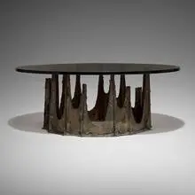Stalagmite coffee table, model PE-128 by Paul Evans, 1972, bronzed resin over steel, smoked glass, sold Feb 2025